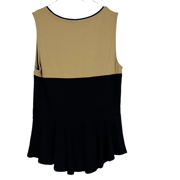 KAREN MILLEN Black & Tan Colorblock Sleeveless Blouse with Peplum Hem Size 10 - Picture 5 of 7